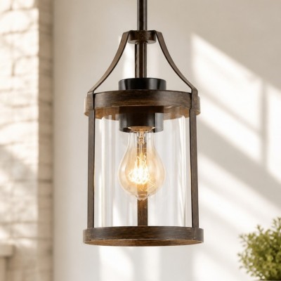 Brilliante Industrial Retro Rust Cylinder Seeded Glass Pendant Light