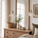 Fyron Retro Clear Brass Glass Pleated Pendant Light