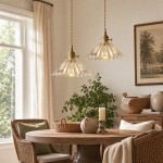 Fyron Retro Clear Brass Glass Pleated Pendant Light
