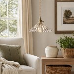 Fyron Retro Clear Brass Glass Pleated Pendant Light