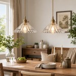 Fyron Retro Clear Brass Glass Pleated Pendant Light