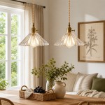 Fyron Retro Clear Brass Glass Pleated Pendant Light