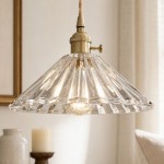 Fyron Retro Clear Brass Glass Pleated Pendant Light
