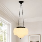 Draxor White Milk Glass Pumpkin Pendant Light