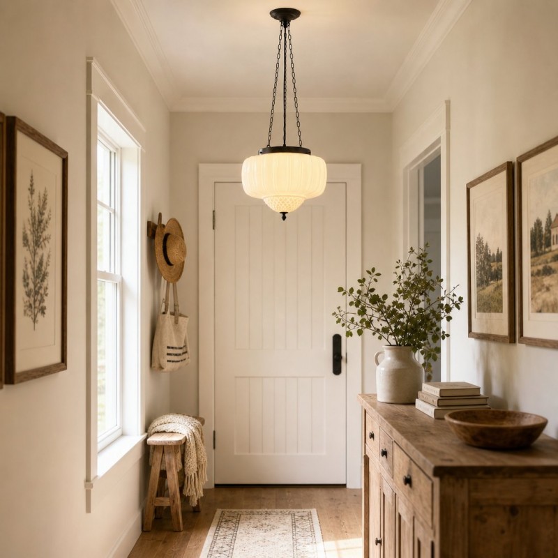 Draxor White Milk Glass Pumpkin Pendant Light