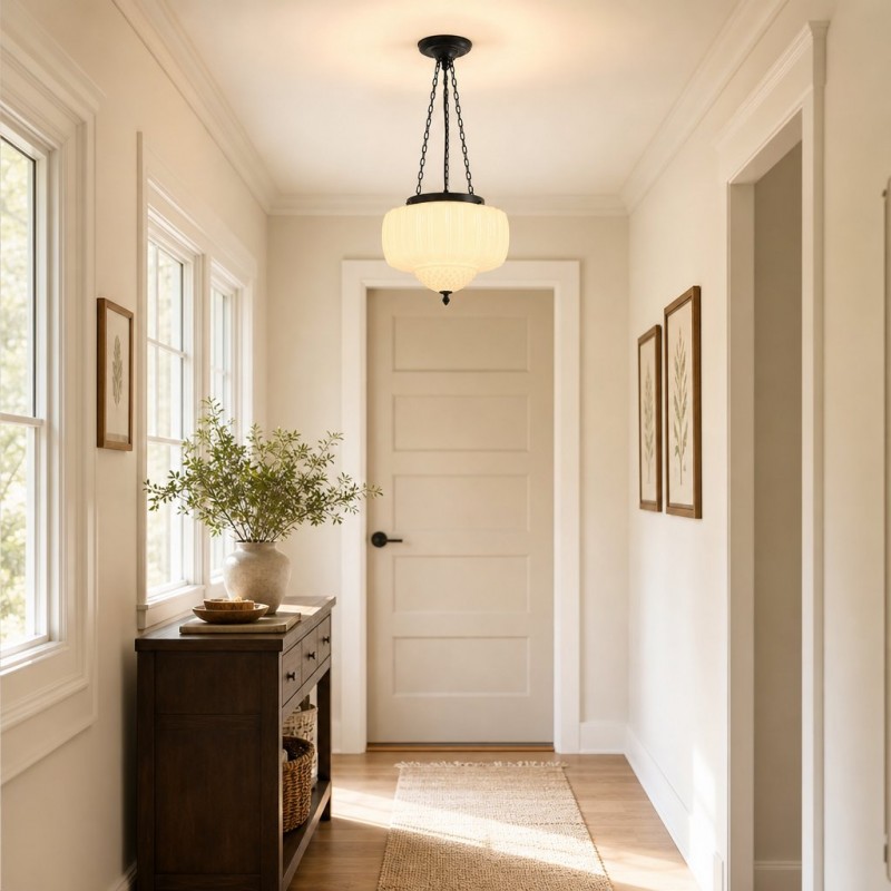 Draxor White Milk Glass Pumpkin Pendant Light