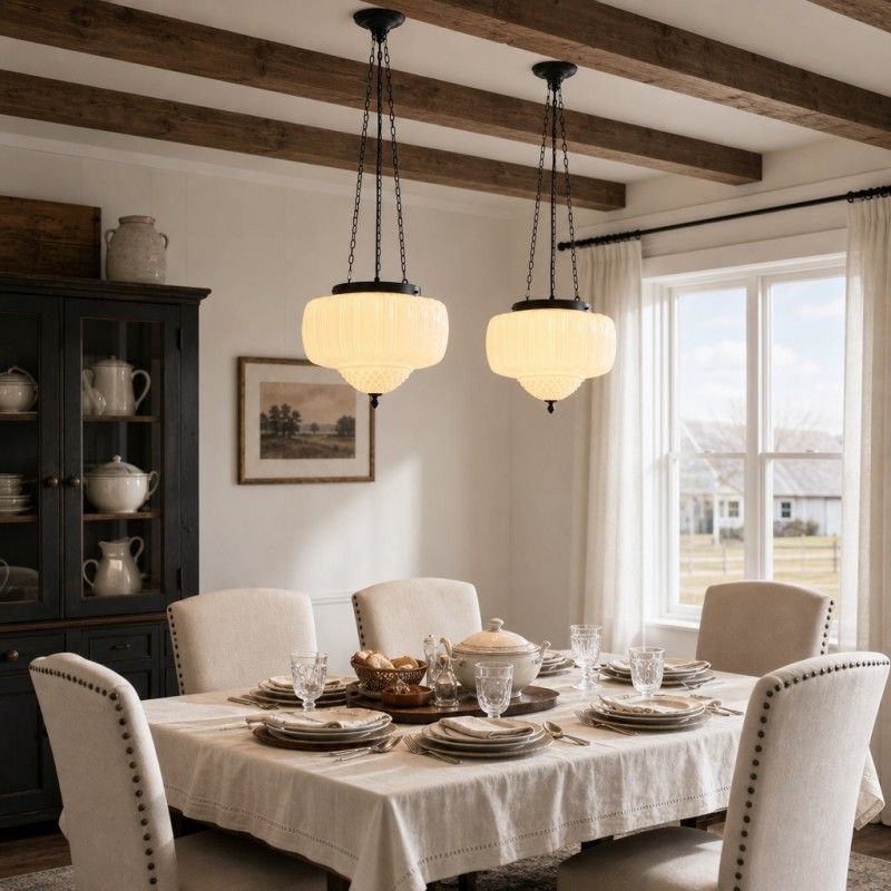 Draxor White Milk Glass Pumpkin Pendant Light