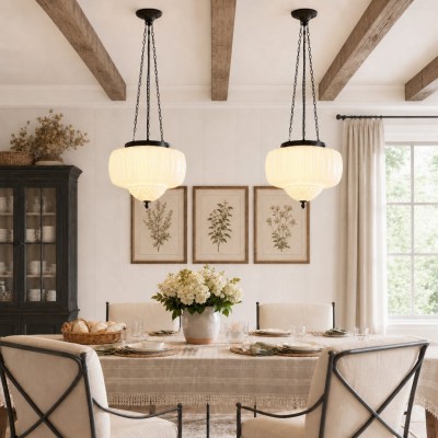 Draxor White Milk Glass Pumpkin Pendant Light