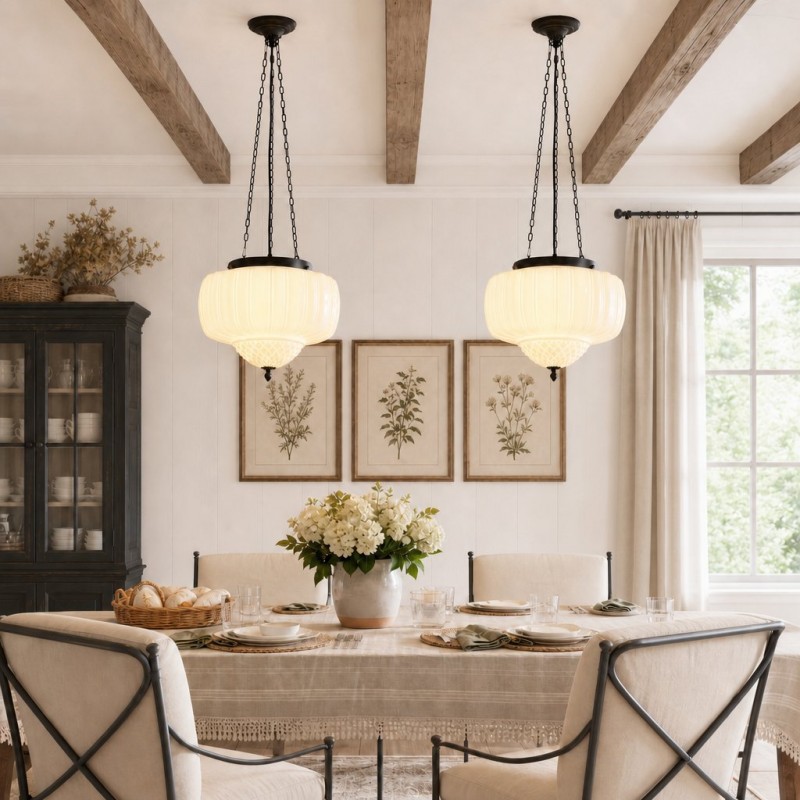 Draxor White Milk Glass Pumpkin Pendant Light