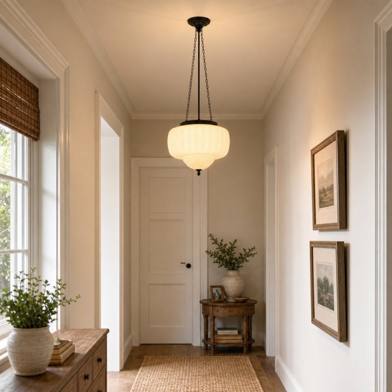 Draxor White Milk Glass Pumpkin Pendant Light