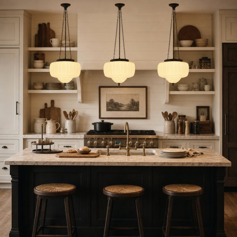 Draxor White Milk Glass Pumpkin Pendant Light