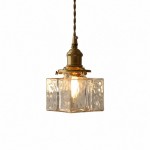 Faelthorin Farmhouse Brass Hammered Square Glass Pendant Lamp