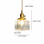 Faelthorin Farmhouse Brass Hammered Square Glass Pendant Lamp