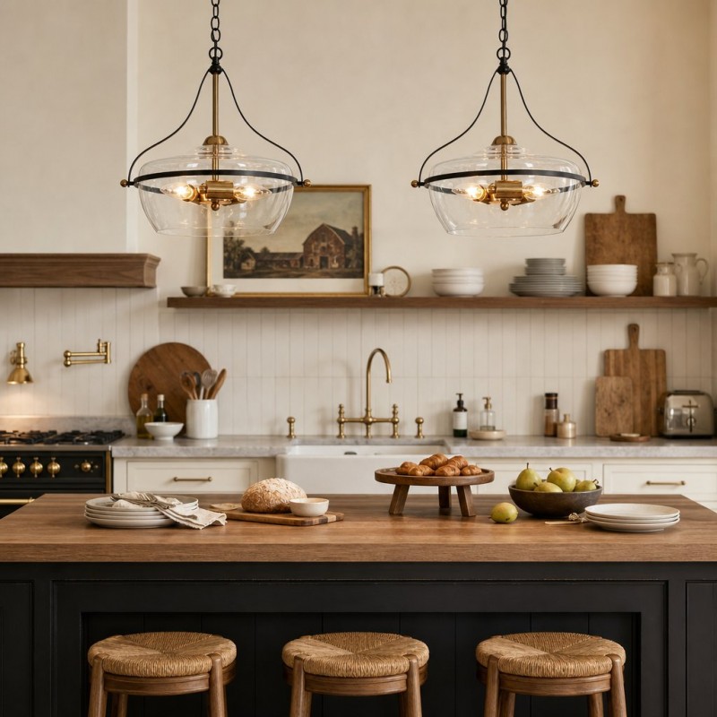 Florentine Rustic Brass Dome Clear Glass Pendant Light