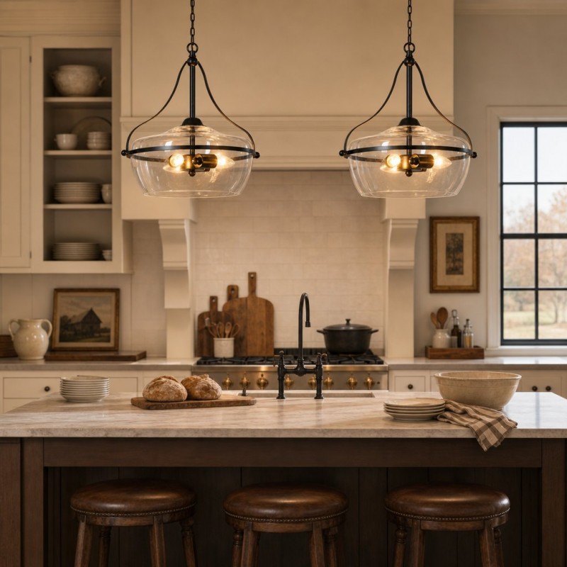 Florentine Rustic Brass Dome Clear Glass Pendant Light