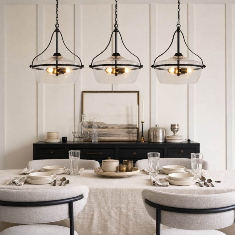 Florentine Rustic Brass Dome Clear Glass Pendant Light