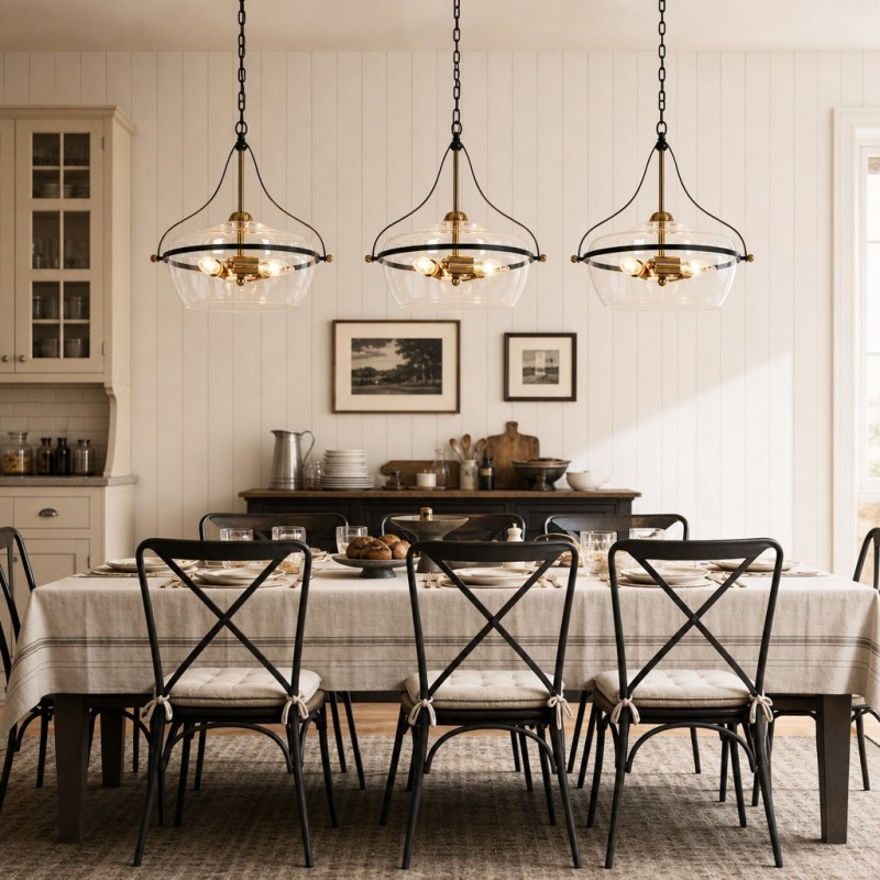 Florentine Rustic Brass Dome Clear Glass Pendant Light