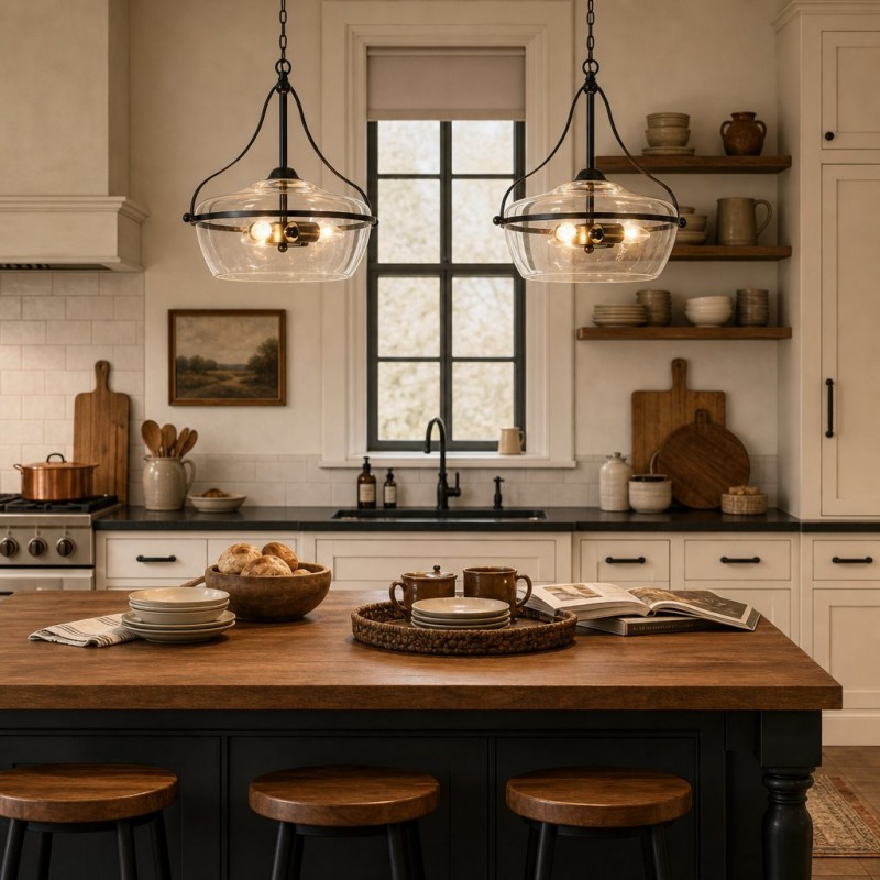 Florentine Rustic Brass Dome Clear Glass Pendant Light
