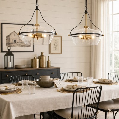 Florentine Rustic Brass Dome Clear Glass Pendant Light