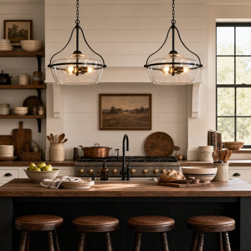 Florentine Rustic Brass Dome Clear Glass Pendant Light