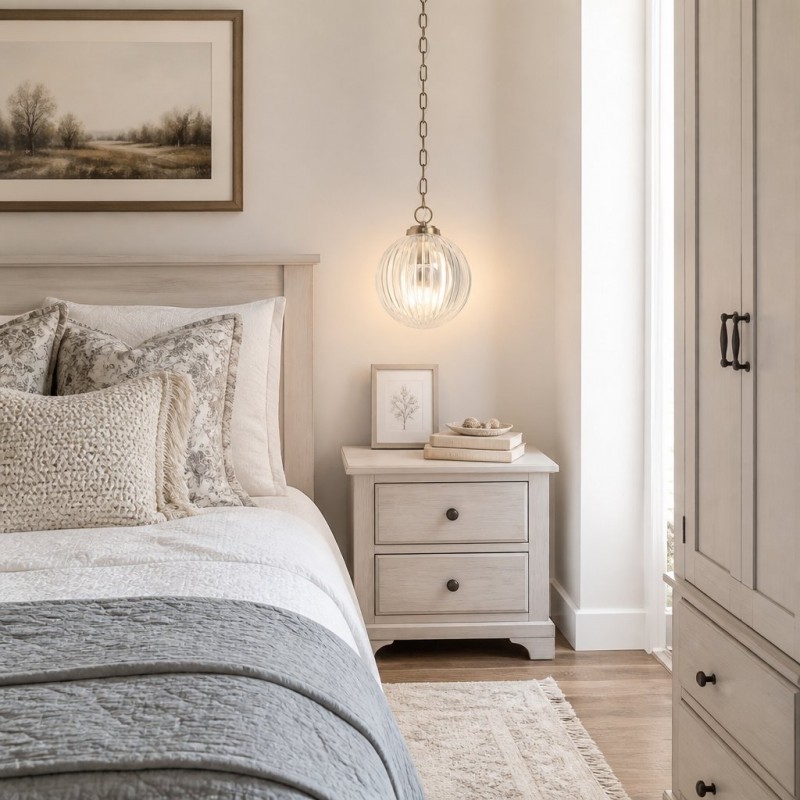 Hana Farmhouse Ribbed Glass Globe Pendant Light