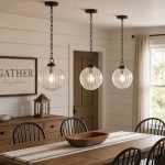 Hana Farmhouse Ribbed Glass Globe Pendant Light