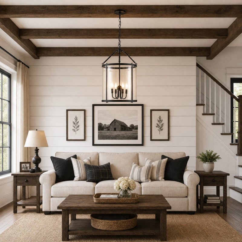 Merrick Metal Lantern Round Glass Chandelier