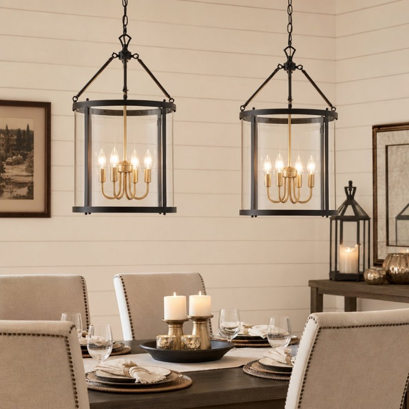 Merrick Metal Lantern Round Glass Chandelier
