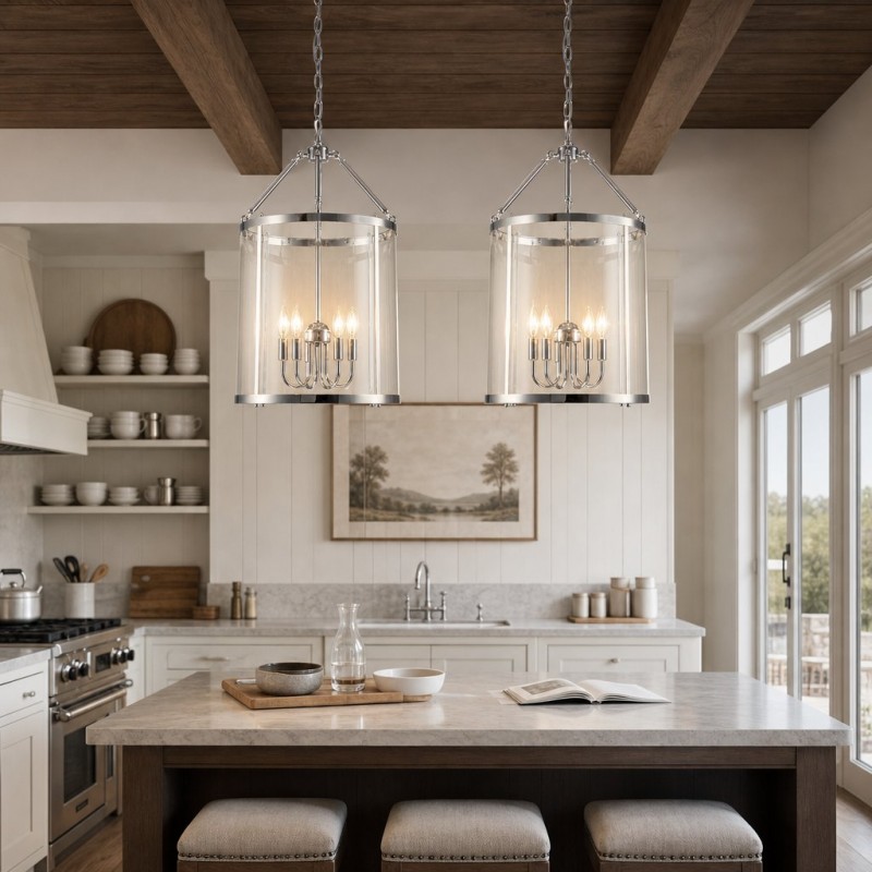 Merrick Metal Lantern Round Glass Chandelier