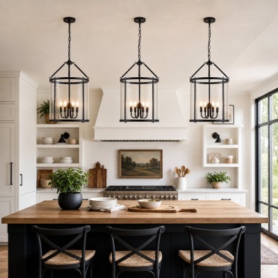 Merrick Metal Lantern Round Glass Chandelier