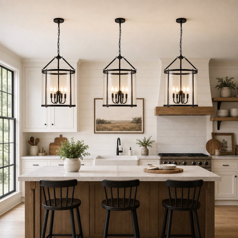 Merrick Metal Lantern Round Glass Chandelier