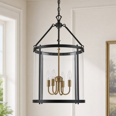 Merrick Metal Lantern Round Glass Chandelier