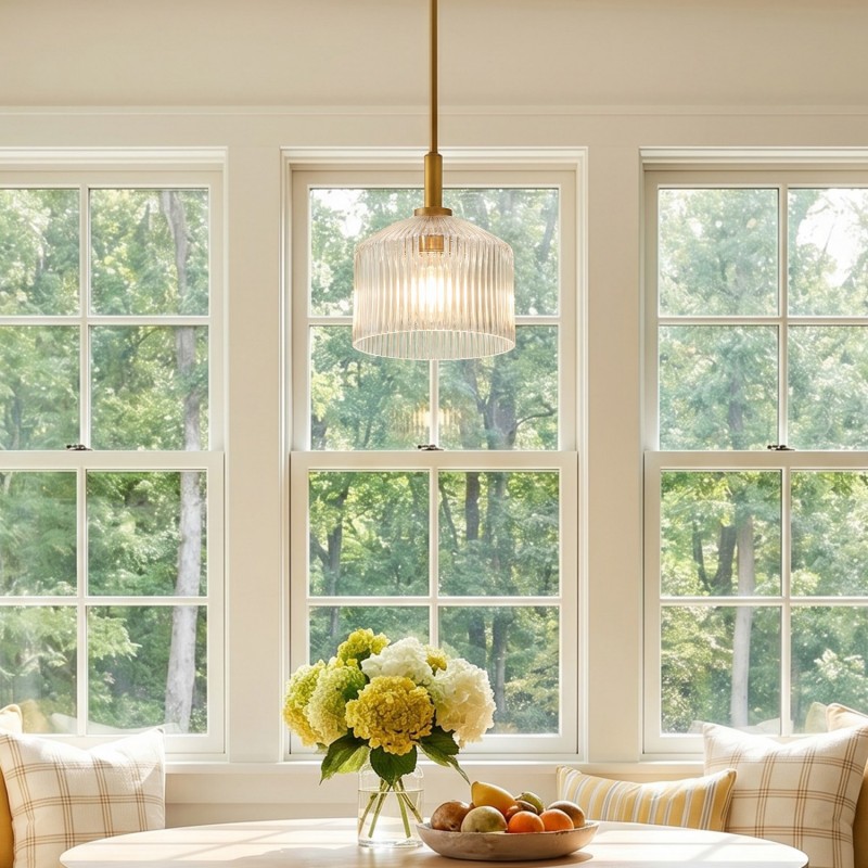 Hesper Farmhouse Ribbed Glass Pendant Light