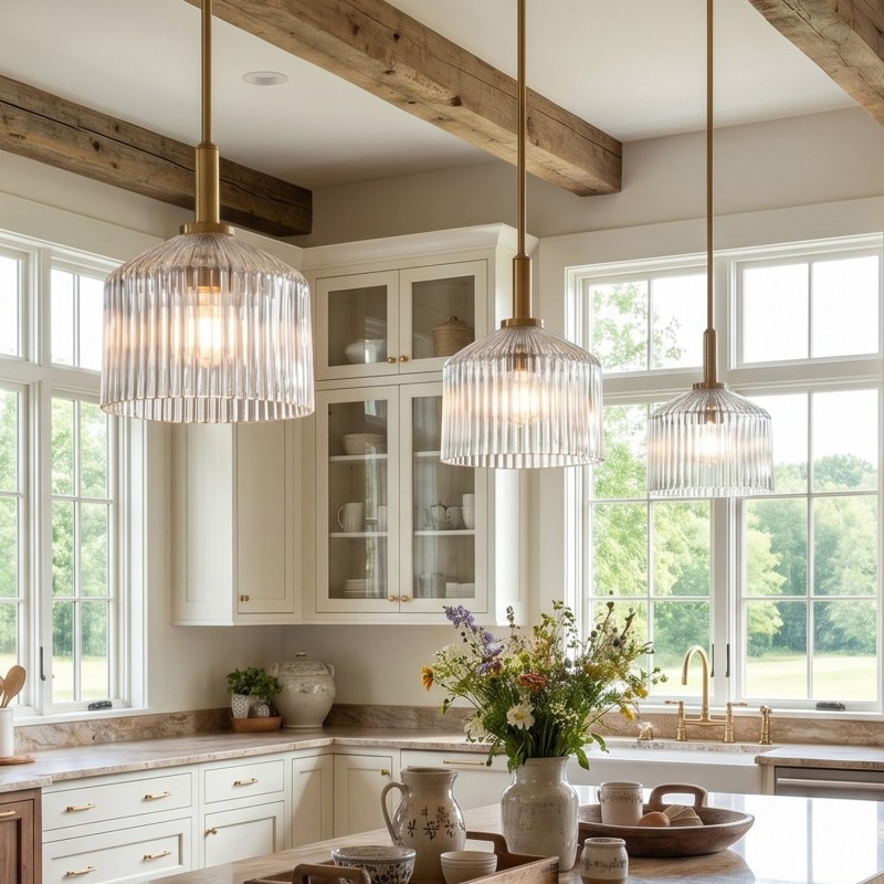 Hesper Farmhouse Ribbed Glass Pendant Light