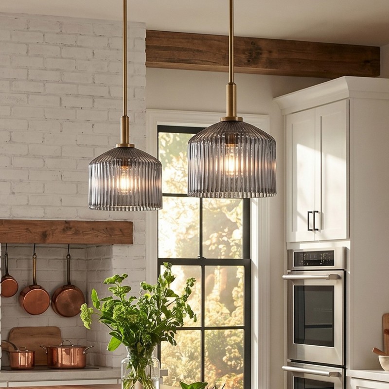 Hesper Farmhouse Ribbed Glass Pendant Light