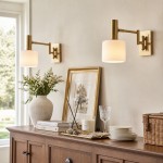 Aura Elegant Brass Swing Arm Porcelain Wall Sconce
