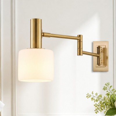 Aura Elegant Brass Swing Arm Porcelain Wall Sconce