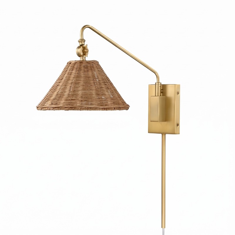 Novar Farmhouse Rattan Plug In Swing Arm Sconce（Set of 2）