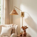 Novar Farmhouse Rattan Plug In Swing Arm Sconce（Set of 2）