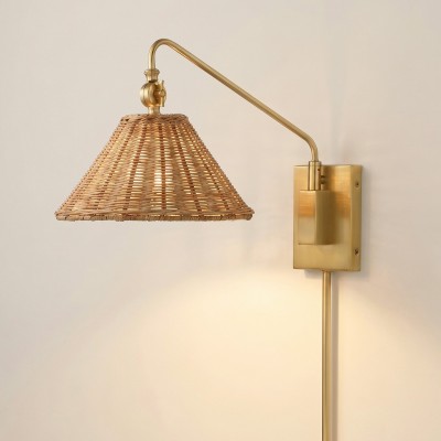 Novar Farmhouse Rattan Plug In Swing Arm Sconce（Set of 2）