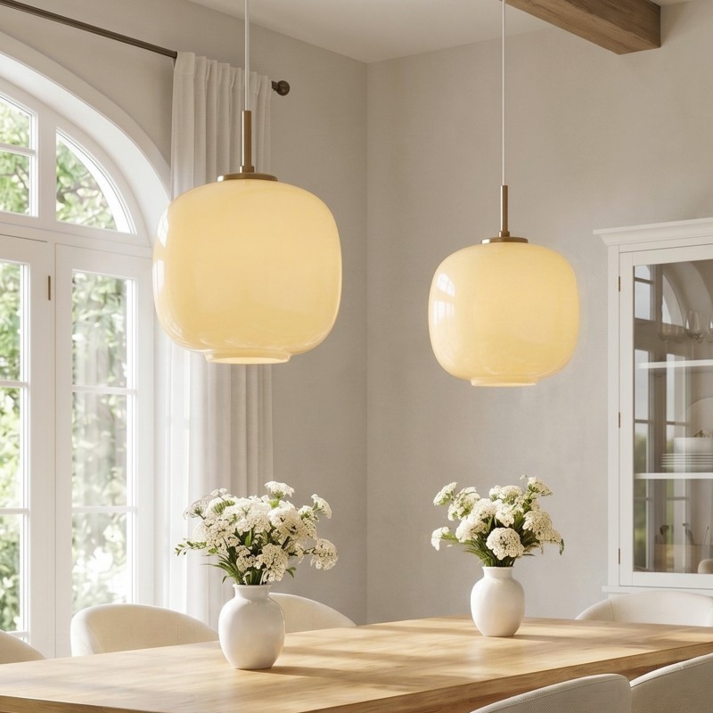 Louis Cream Stained Glass Globe Pendant Light