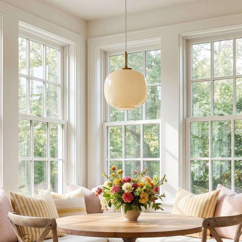 Louis Cream Stained Glass Globe Pendant Light