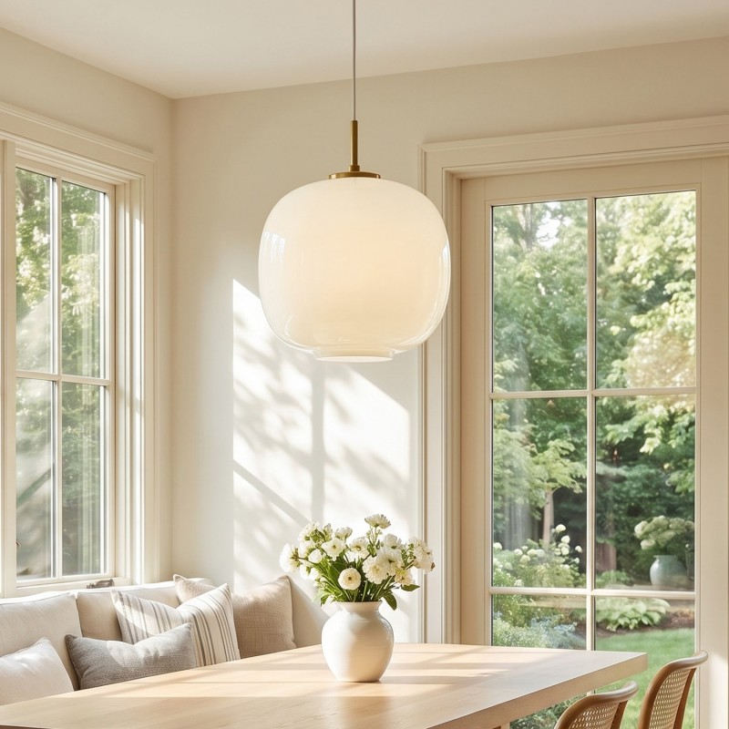 Louis Cream Stained Glass Globe Pendant Light