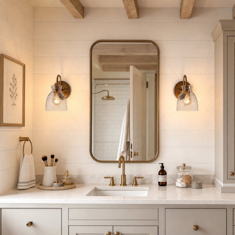 Brant Modern Hammered Glass Dome Vanity Wall Light