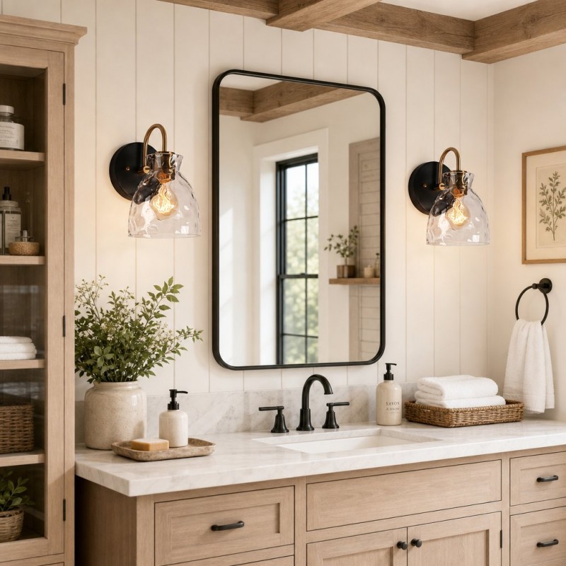 Brant Modern Hammered Glass Dome Vanity Wall Light