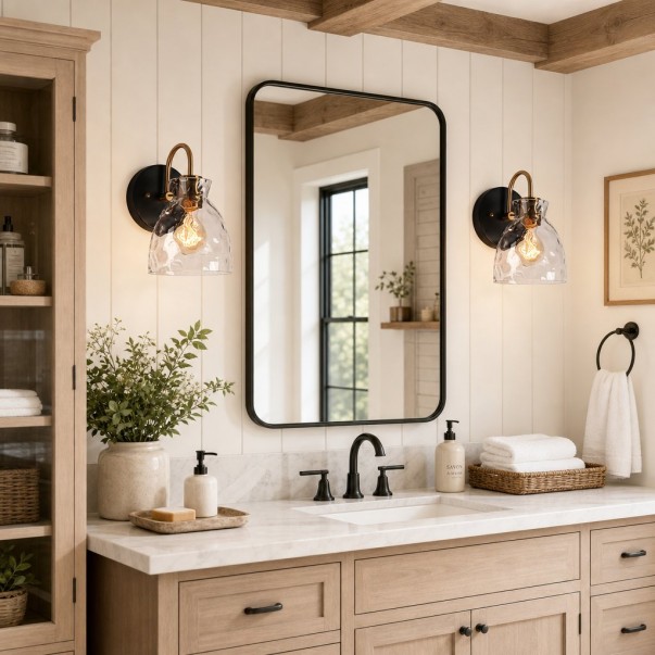 Brant Modern Hammered Glass Dome Vanity Wall Light