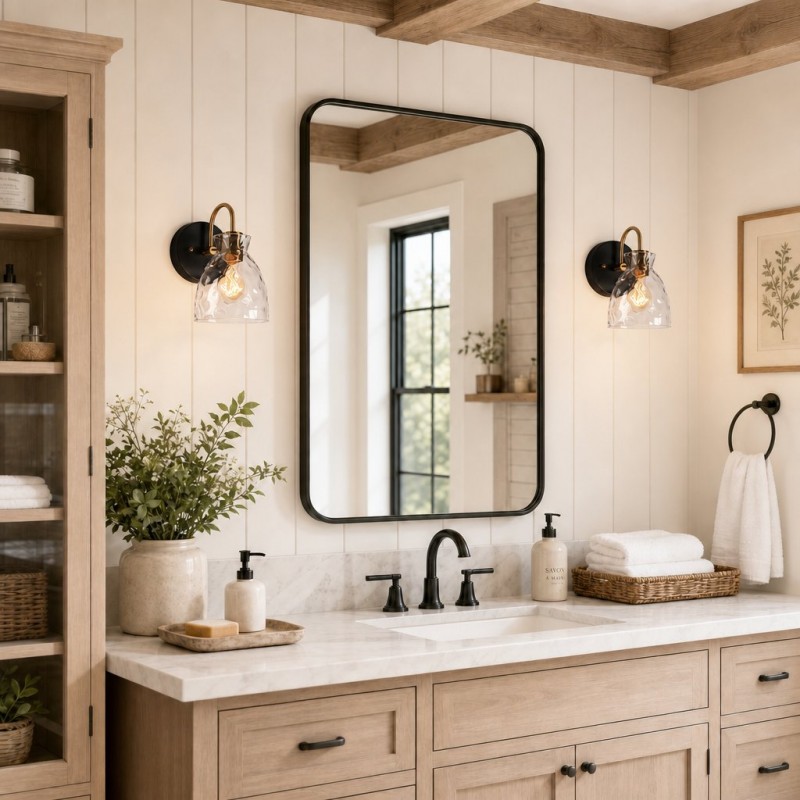 Brant Modern Hammered Glass Dome Vanity Wall Light