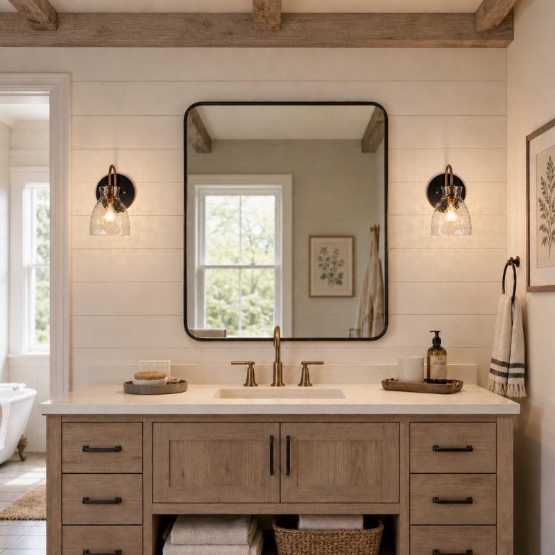 Brant Modern Hammered Glass Dome Vanity Wall Light