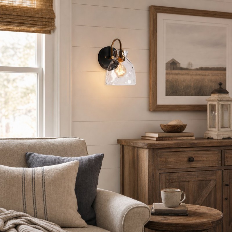 Brant Modern Hammered Glass Dome Vanity Wall Light