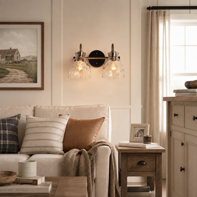 Brant Modern Hammered Glass Dome Vanity Wall Light